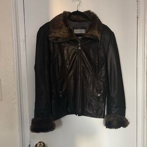 Mark New York Leather Jacket with Fur Trim